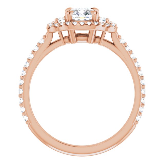 1.04 tcw Cushion Diamond GH/VS2+ Halo Three Stone Engagement Ring in 18KR | ViewB_4 1.04 tcw Cushion Diamond GH/VS2+ Halo Three Stone Engagement Ring in 18KR | ViewB_4