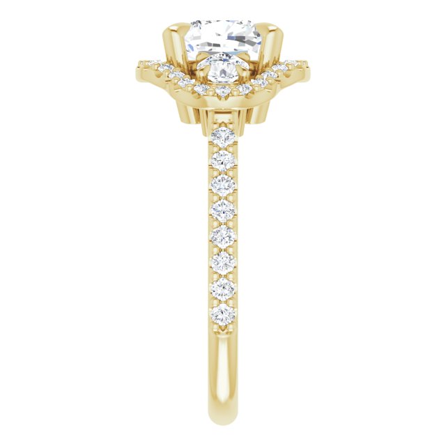 2.38 tcw Cushion Diamond D/VVS2+ Halo Three Stone Engagement Ring in 14KY | ViewE 2.38 tcw Cushion Diamond D/VVS2+ Halo Three Stone Engagement Ring in 14KY | ViewE