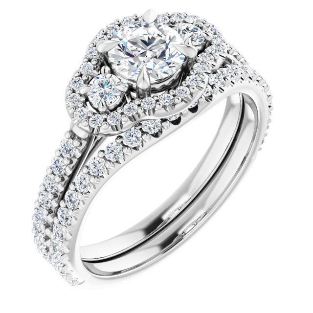 0.95 tcw Round Diamond GH/VS2+ Halo Three Stone Engagement Ring in 14KW | AllComponents_ViewA