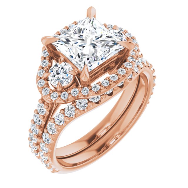 2.90 tcw Square Lab-Grown D/VVS2+ Halo Three Stone Engagement Ring in 14KR | AllComponents_ViewA 2.90 tcw Square Lab-Grown D/VVS2+ Halo Three Stone Engagement Ring in 14KR | AllComponents_ViewA