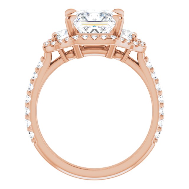 2.90 tcw Square Lab-Grown D/VVS2+ Halo Three Stone Engagement Ring in 14KR | ViewB_4 2.90 tcw Square Lab-Grown D/VVS2+ Halo Three Stone Engagement Ring in 14KR | ViewB_4