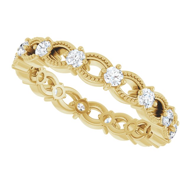 Vintage 0.70 tcw Round Diamond D/VVS2+ Eternity Ring in 18KY | View5 Vintage 0.70 tcw Round Diamond D/VVS2+ Eternity Ring in 18KY | View5