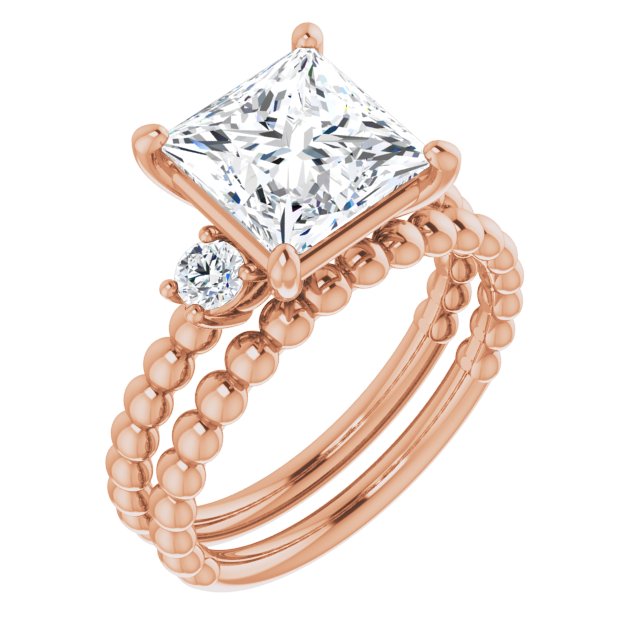 3.30 tcw Square Diamond EF/VS1+ Modern Three Stone Engagement Ring in 14KR | AllComponents_ViewA 3.30 tcw Square Diamond EF/VS1+ Modern Three Stone Engagement Ring in 14KR | AllComponents_ViewA