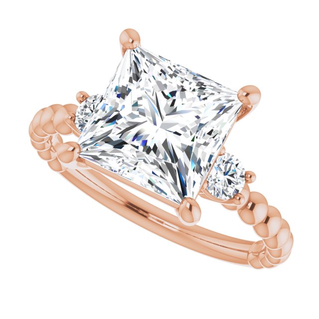3.30 tcw Square Diamond EF/VS1+ Modern Three Stone Engagement Ring in 14KR | View5 3.30 tcw Square Diamond EF/VS1+ Modern Three Stone Engagement Ring in 14KR | View5