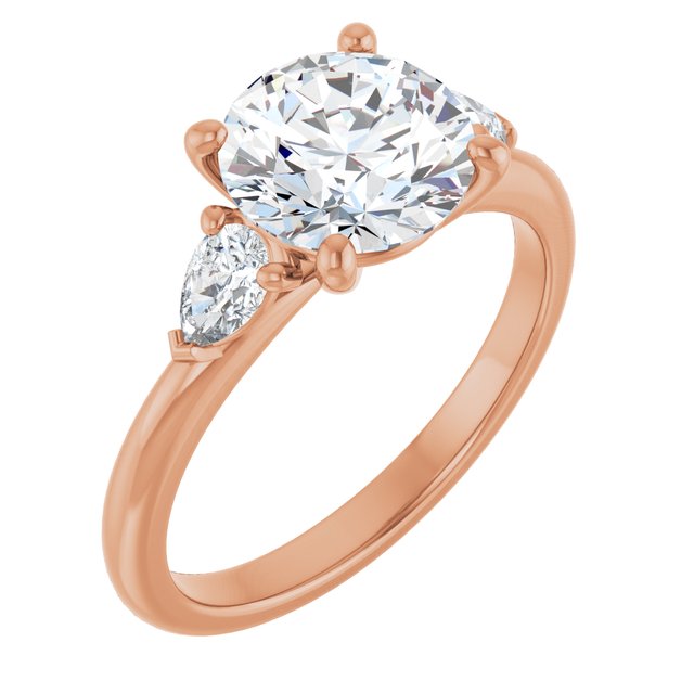 2.42 tcw Round Moissanite DEF/VVS Cathedral Three Stone Engagement Ring in 14KR | ViewA