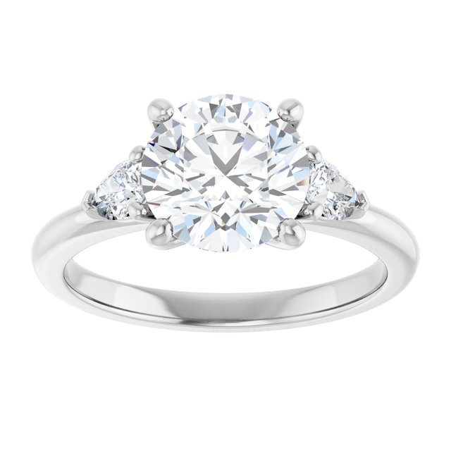2.42 tcw Round Lab-Grown GH/VS2+ Cathedral Three Stone Engagement Ring in 14KW | ViewS