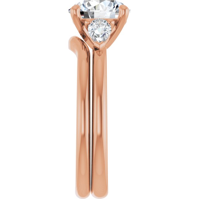 2.42 tcw Round Moissanite DEF/VVS Cathedral Three Stone Engagement Ring in 14KR | AllComponents_ViewE
