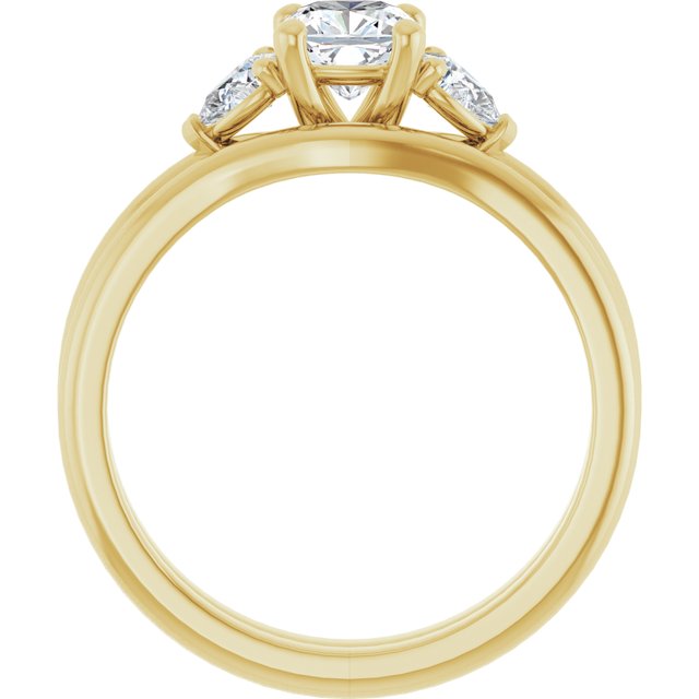 0.96 tcw Cushion Diamond EF/VS1+ Cathedral Three Stone Engagement Ring in 18KY | AllComponents_ViewB_4