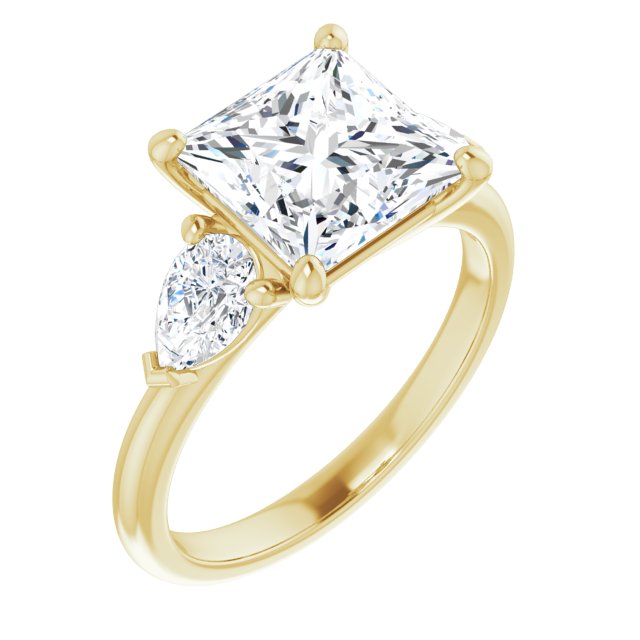 3.96 tcw Square Diamond D/VVS2+ Cathedral Three Stone Engagement Ring in 14KY | ViewA 3.96 tcw Square Diamond D/VVS2+ Cathedral Three Stone Engagement Ring in 14KY | ViewA