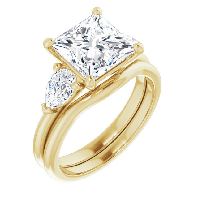 3.96 tcw Square Diamond D/VVS2+ Cathedral Three Stone Engagement Ring in 14KY | AllComponents_ViewA 3.96 tcw Square Diamond D/VVS2+ Cathedral Three Stone Engagement Ring in 14KY | AllComponents_ViewA