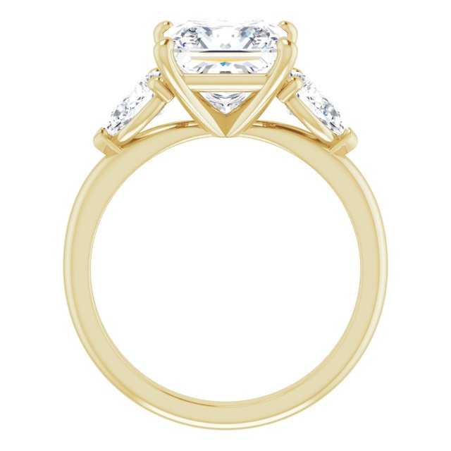 3.96 tcw Square Diamond D/VVS2+ Cathedral Three Stone Engagement Ring in 14KY | ViewB_4 3.96 tcw Square Diamond D/VVS2+ Cathedral Three Stone Engagement Ring in 14KY | ViewB_4