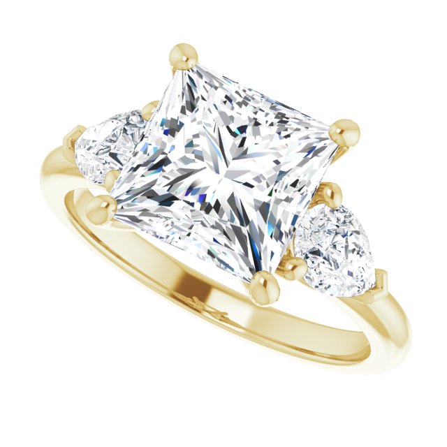 3.96 tcw Square Diamond D/VVS2+ Cathedral Three Stone Engagement Ring in 14KY | View5 3.96 tcw Square Diamond D/VVS2+ Cathedral Three Stone Engagement Ring in 14KY | View5