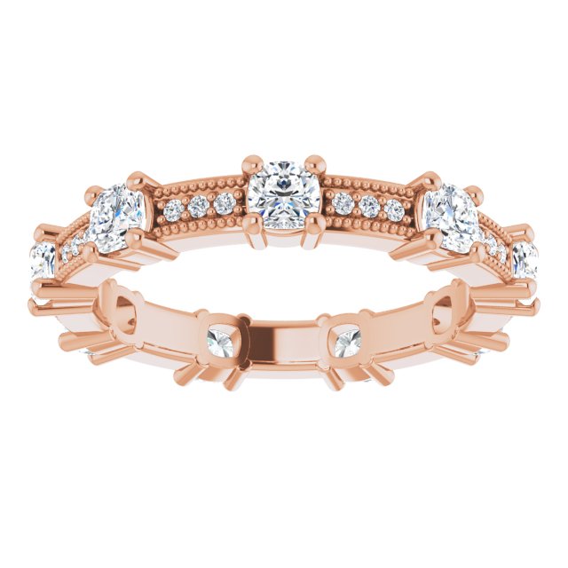 Alternating 1.31 tcw Cushion Moissanite DEF/VVS Eternity Ring in 14KR | ViewS Alternating 1.31 tcw Cushion Moissanite DEF/VVS Eternity Ring in 14KR | ViewS