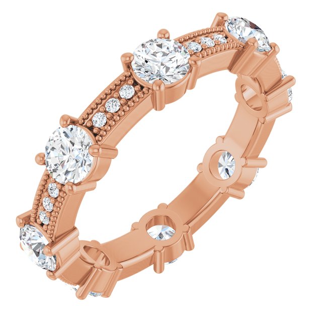 Alternating 1.96 tcw Round Moissanite DEF/VVS Eternity Ring in 18KR | ViewA