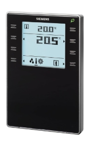 Picture of Siemens Raumbediengerät mit KNX, Fühler für Temperatur, Feuchtigkeit, CO2, segmentiertem Display mit Hinterg, Art.Nr.: QMX3.P74-1BSC