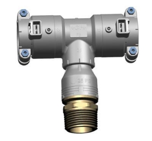 Picture of +GF+ INSTAFLEX Elektroschweiss T-Stück PB/Messing Mit Anschluss auf Aussengewinde, d mm: 32, Art.Nr.: 761069739