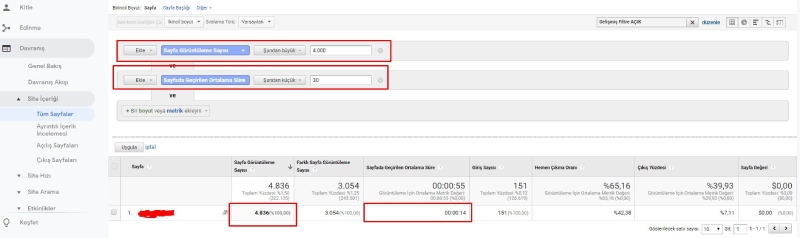 sık kullanılan analytics metrikleri