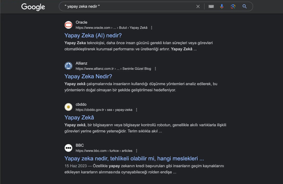 google gelişmiş arama çift tırnak operatörü
