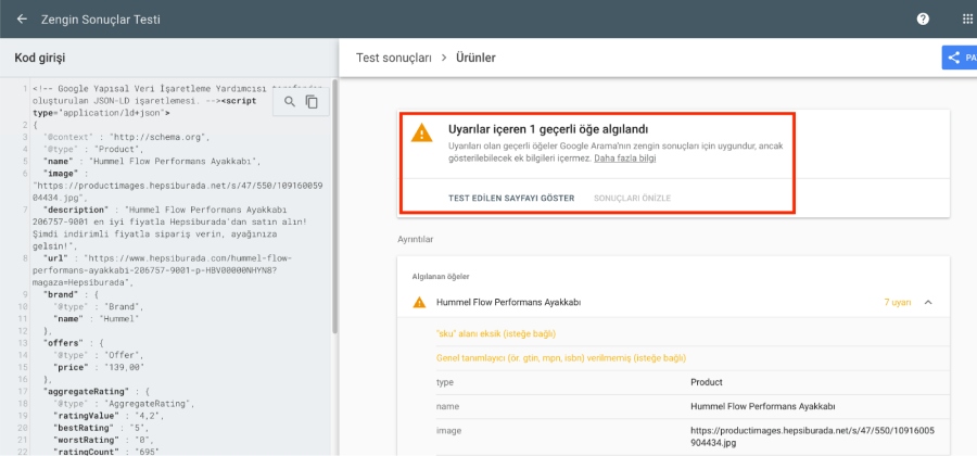 Zengin sonuçlar test aracı 3