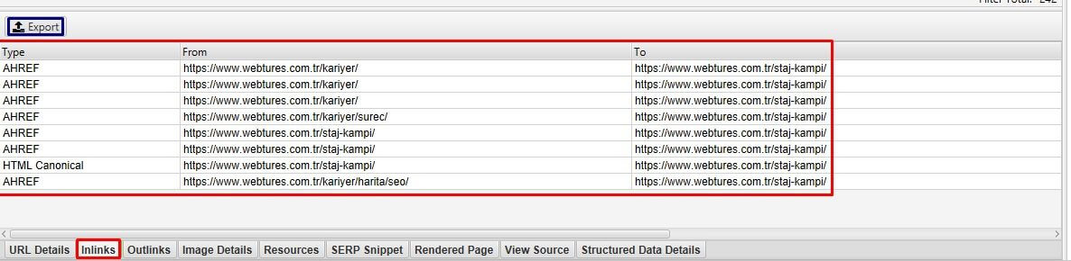 Screaming Frog Inlinks