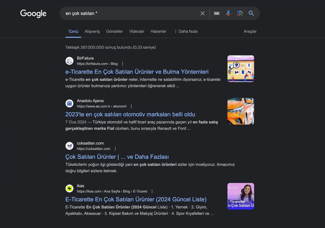 google gelismis arama operatorleri 1