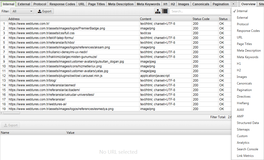 Screaming Frog Özellikler