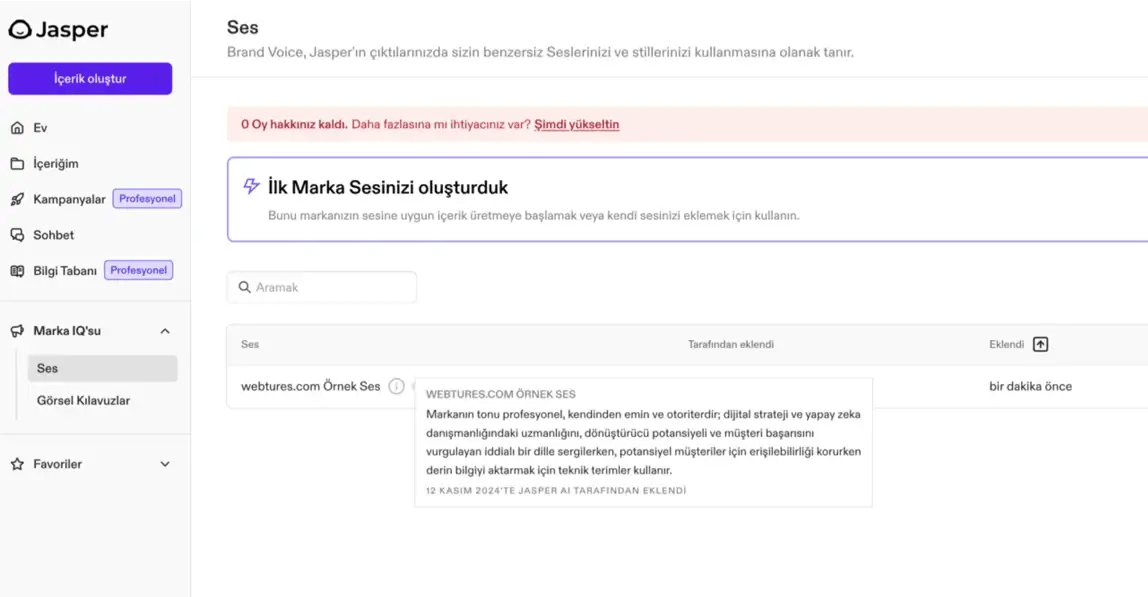 jasper ai marka sesi oluşturma