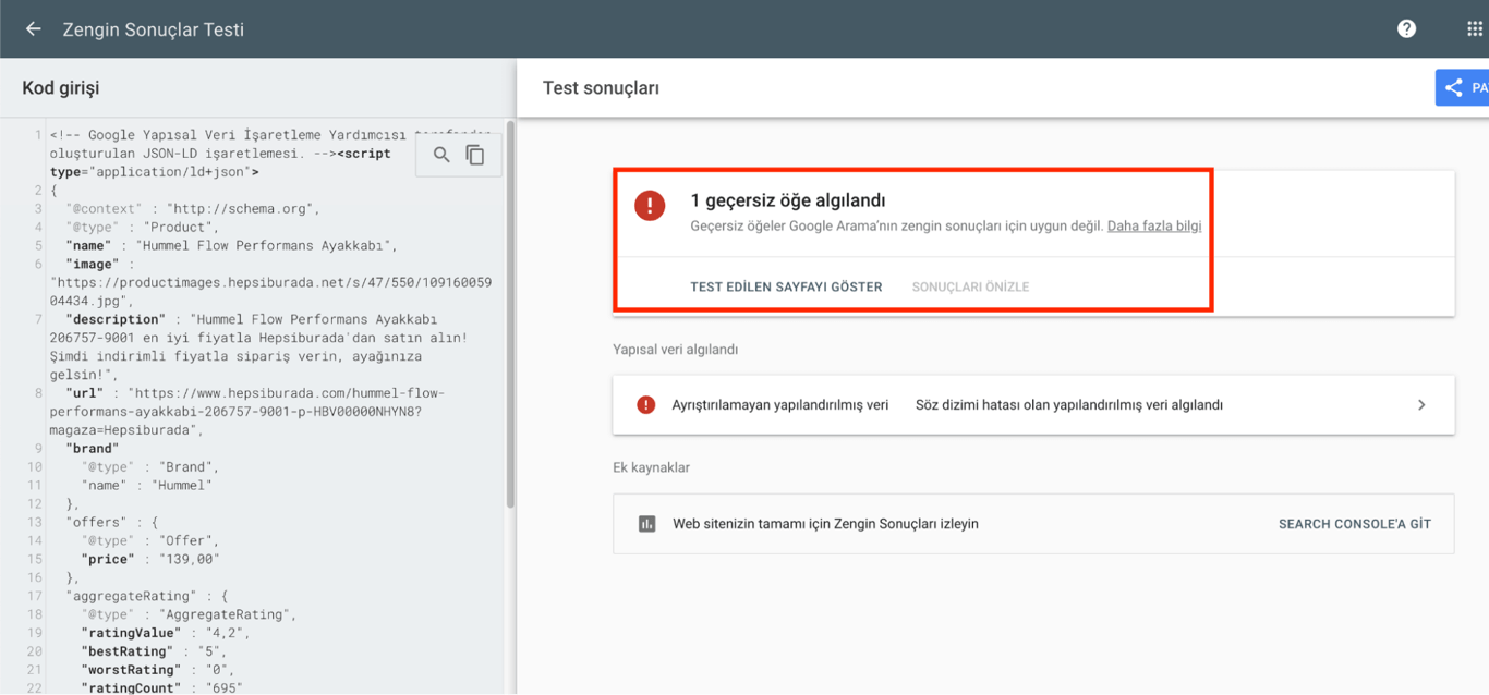 Zengin sonuçlar test aracı 4