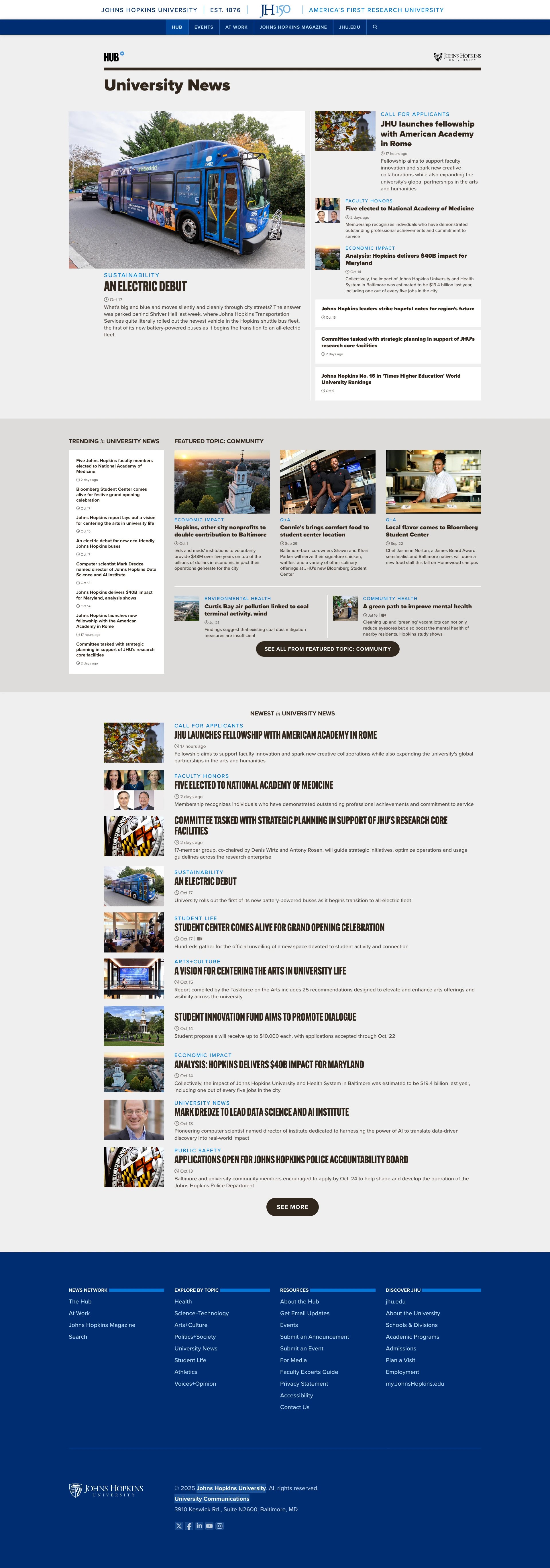 Screenshot of Johns Hopkins News website