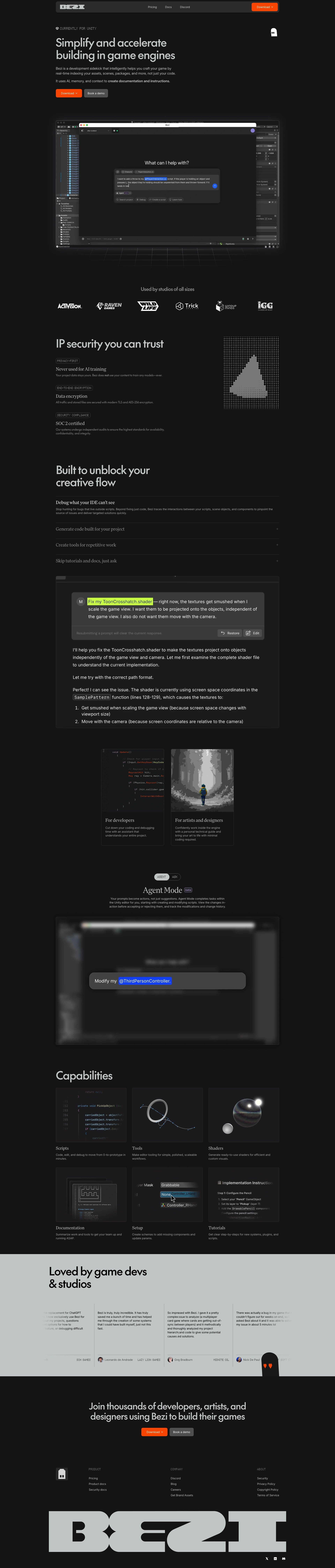 Screenshot of Bezi AI website