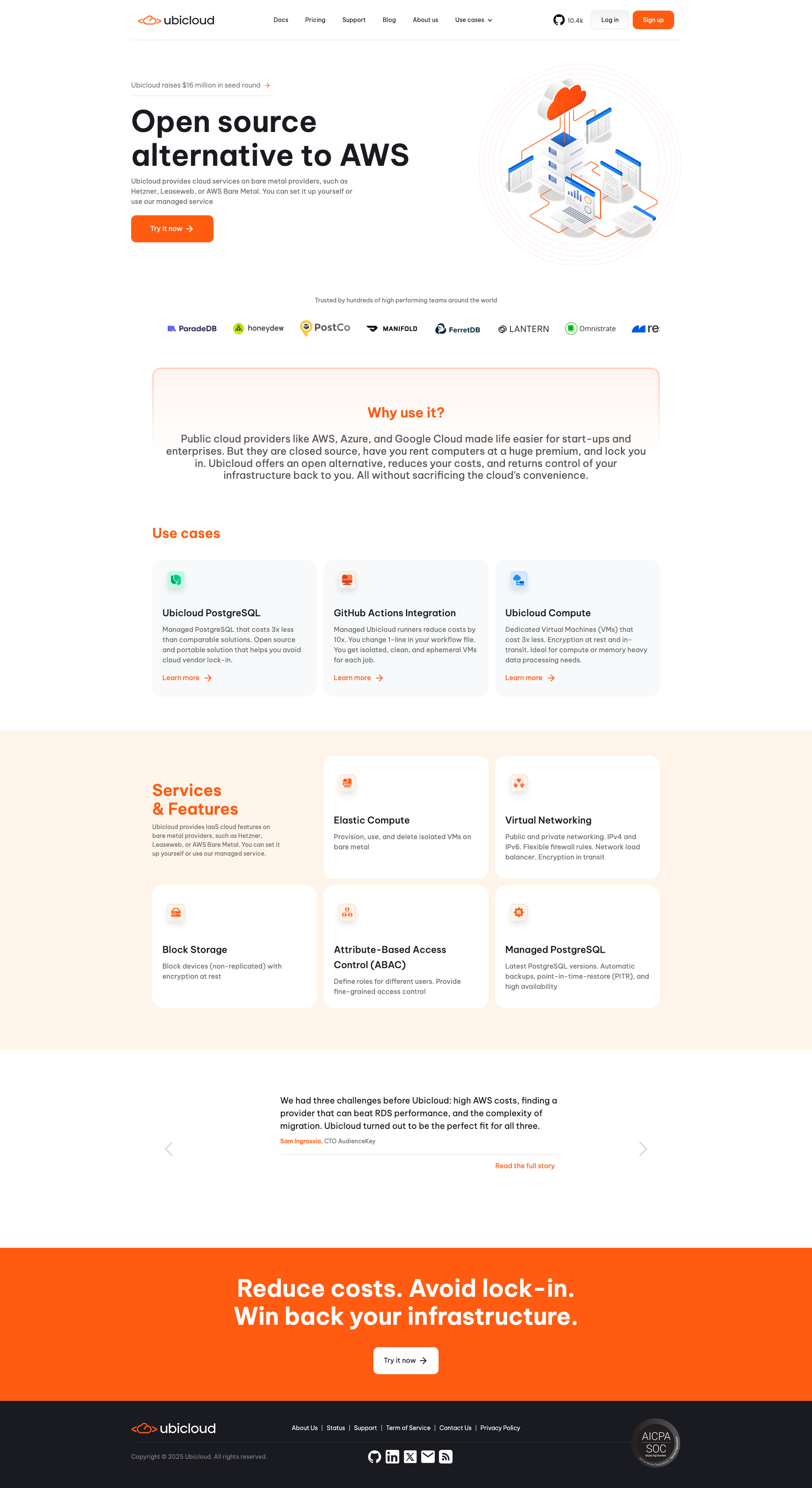 Screenshot of Ubicloud website