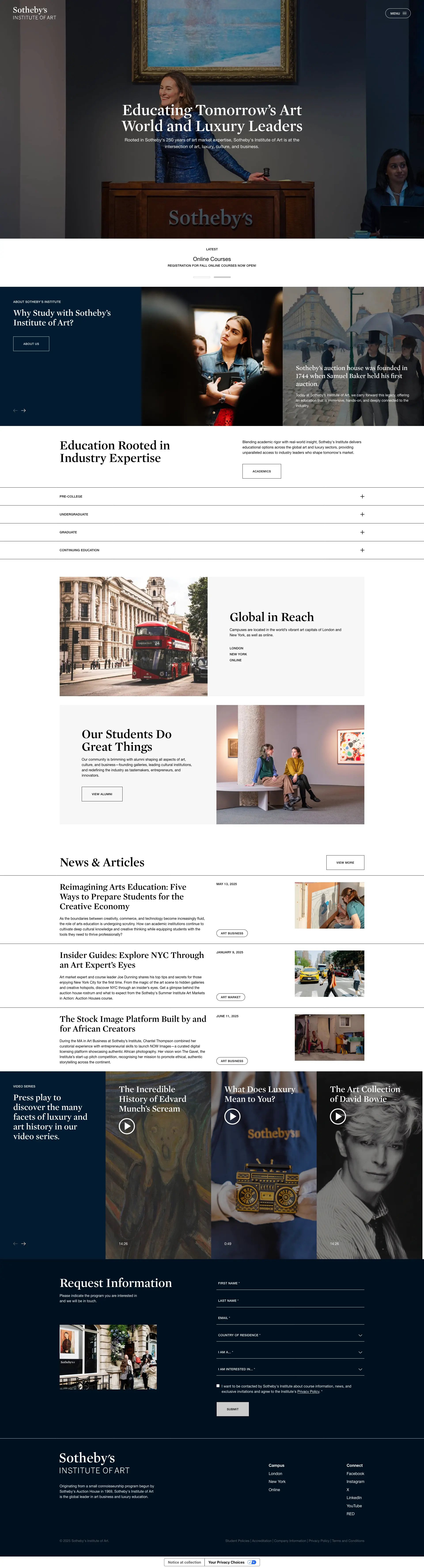 Screenshot of Sotheby's Institute of Art website