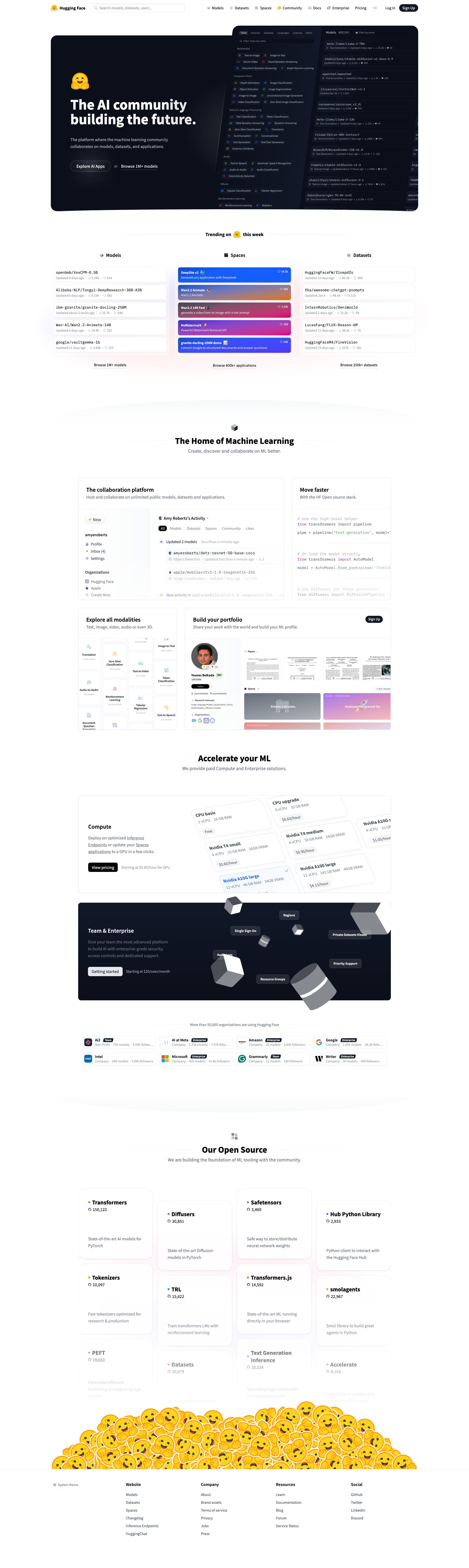 Screenshot of Hugging Face website