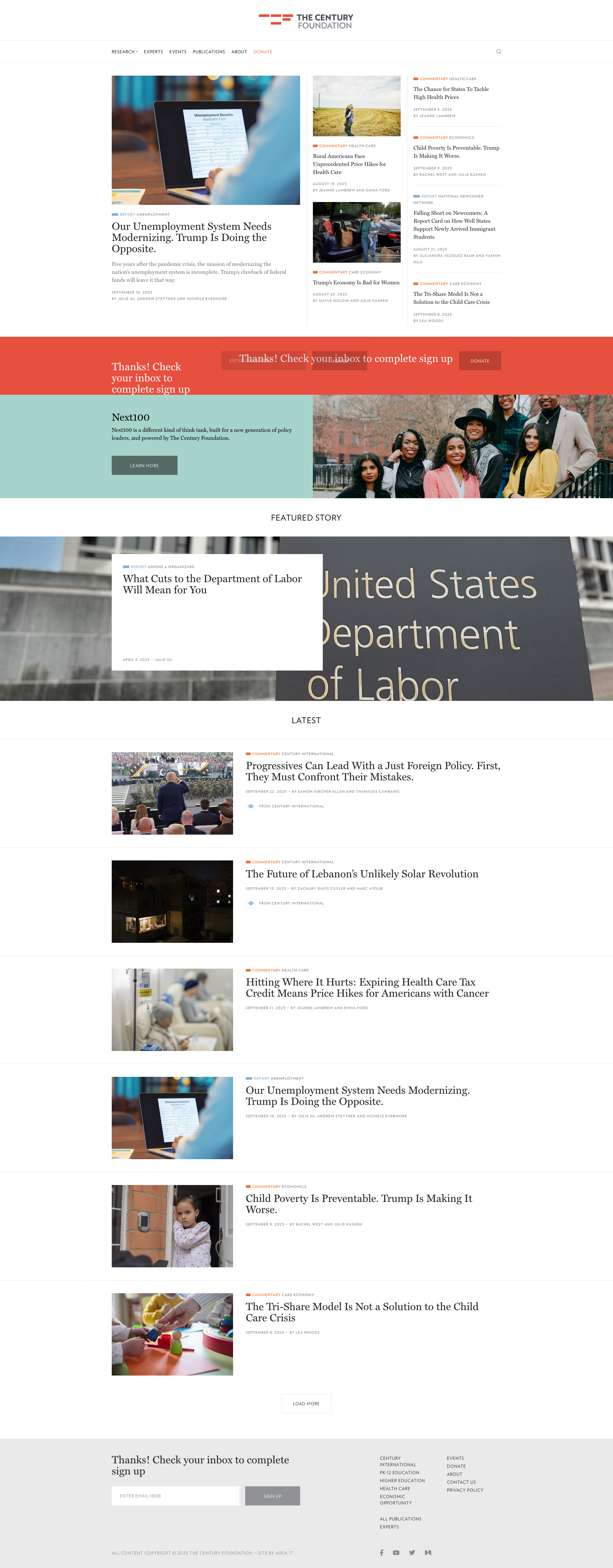 Screenshot of The Century Foundation website