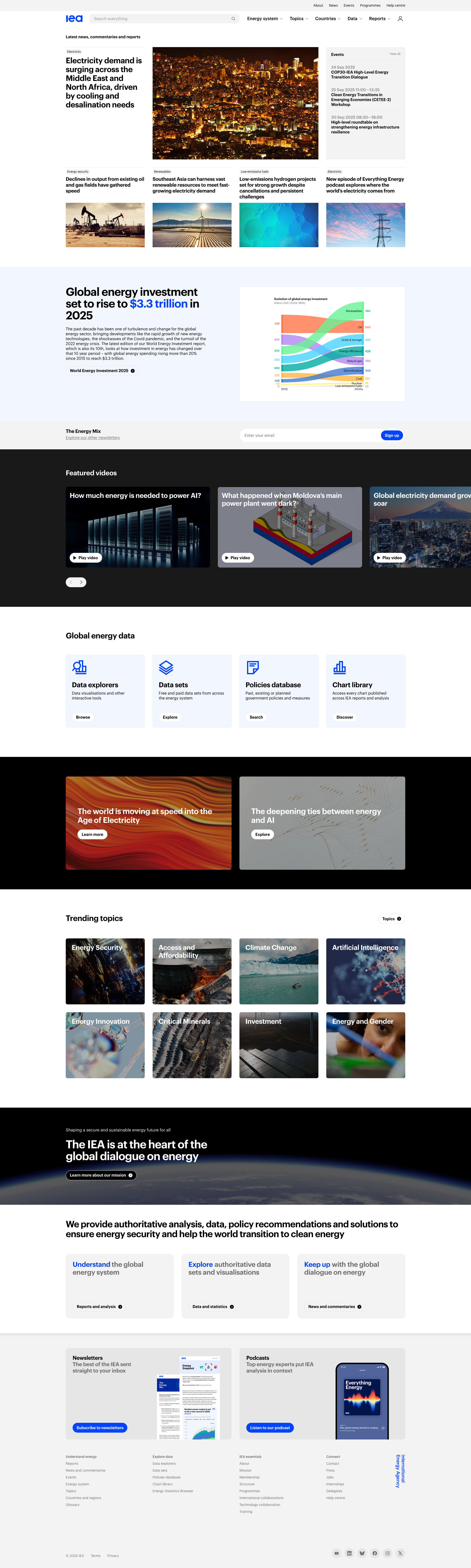 Screenshot of International Energy Agency website