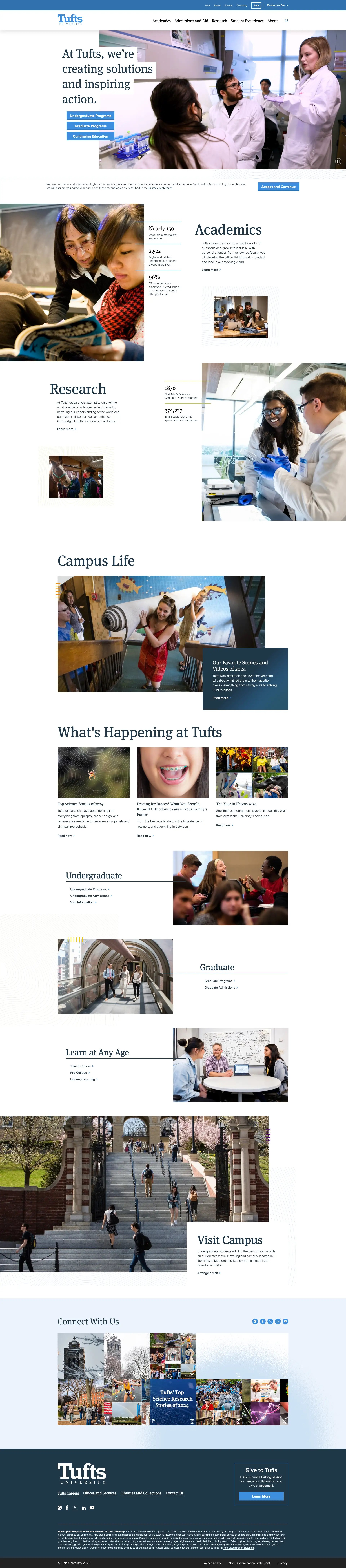 Screenshot of Tufts University website