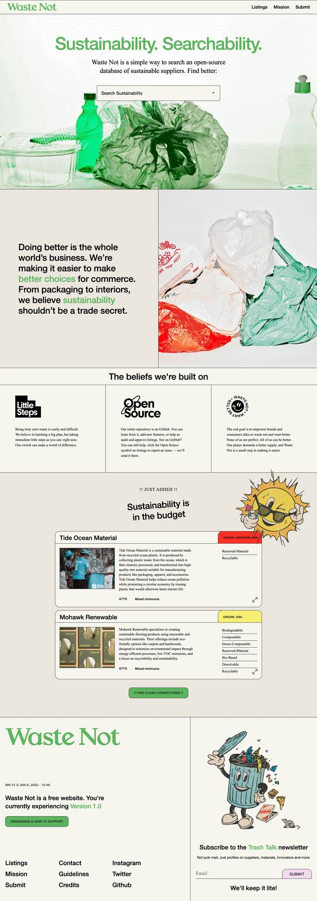 Screenshot of Waste Not website