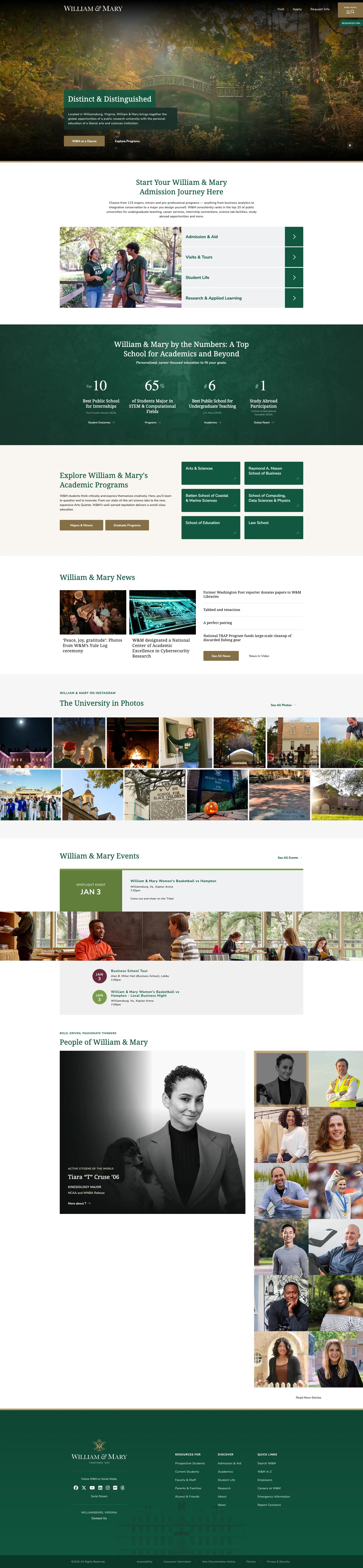 Screenshot of William & Mary website