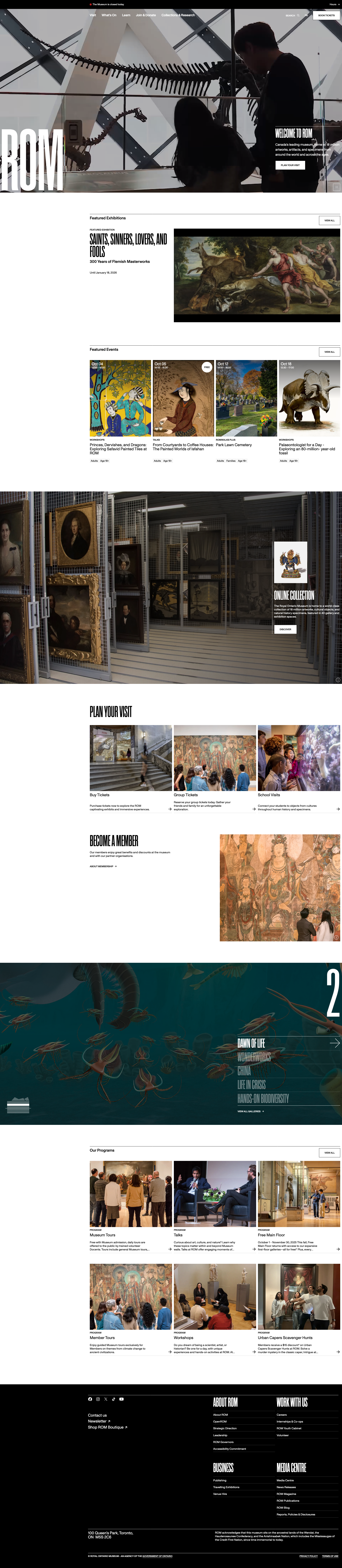 Screenshot of Royal Ontario Museum (ROM) website