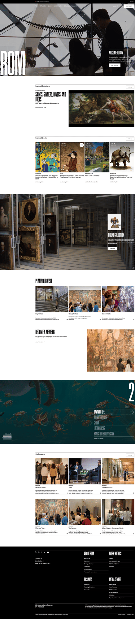 Screenshot of Royal Ontario Museum (ROM) website