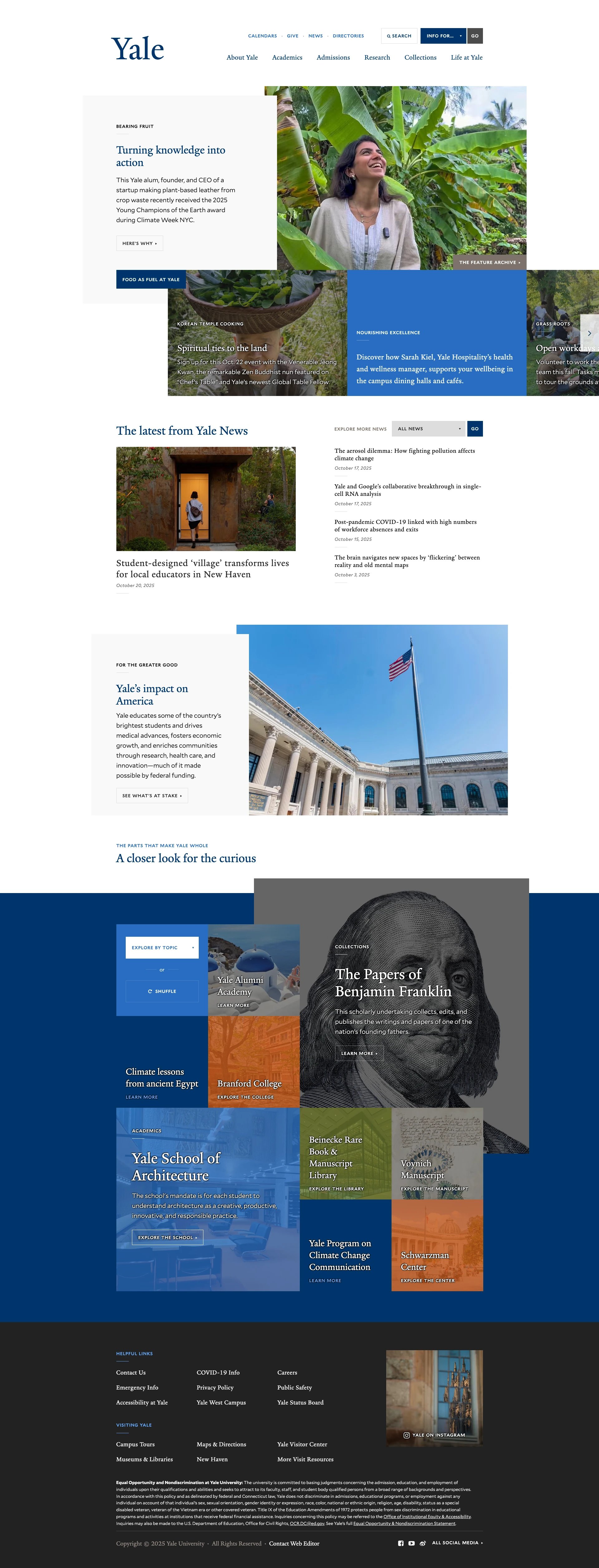 Screenshot of Yale website