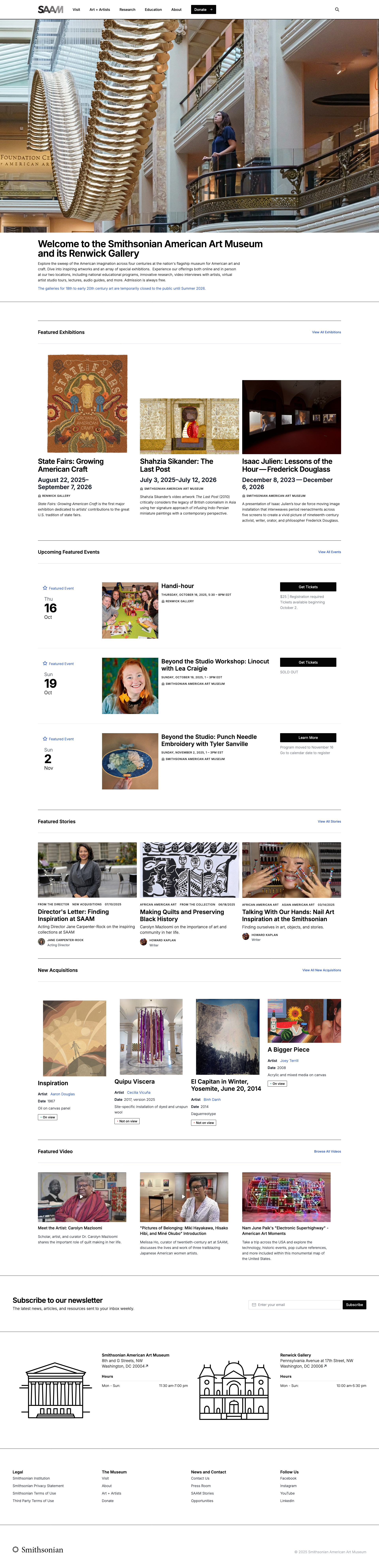 Screenshot of Smithsonian American Art Museum website