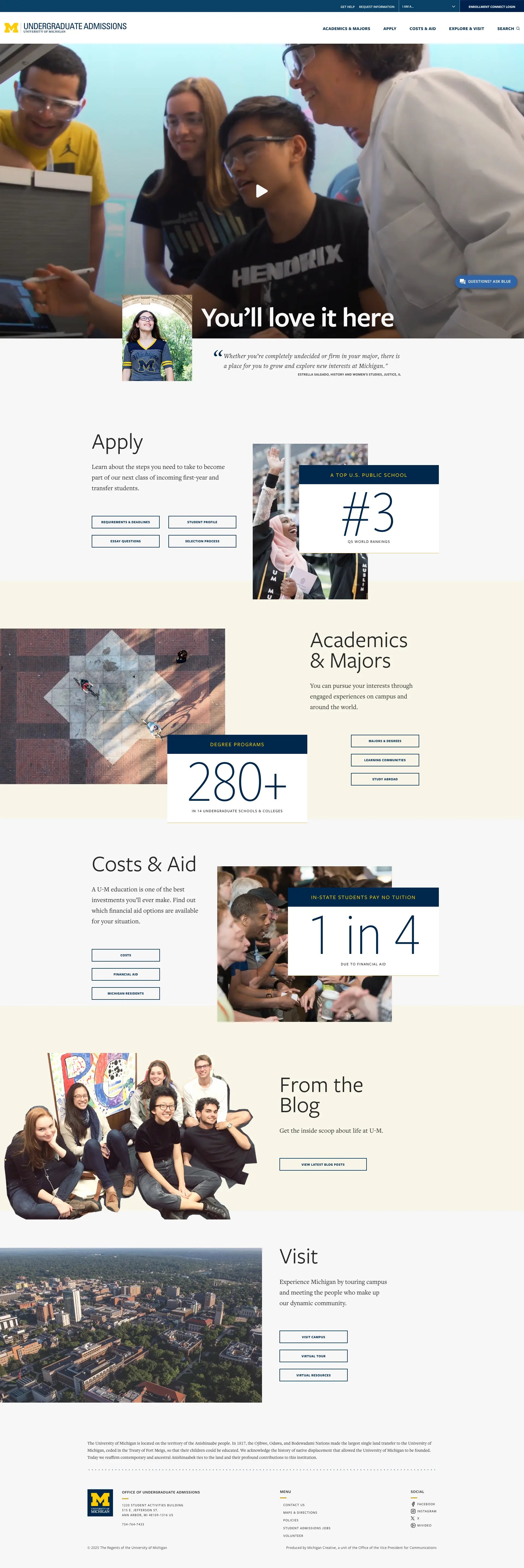 Screenshot of U-M Undergrad Admissions website