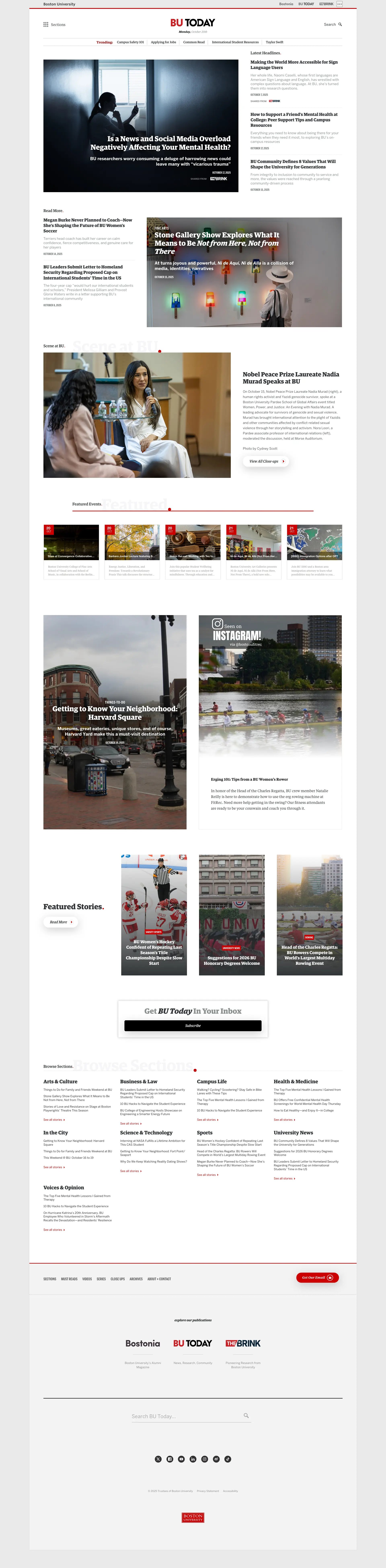 Screenshot of BU Today website