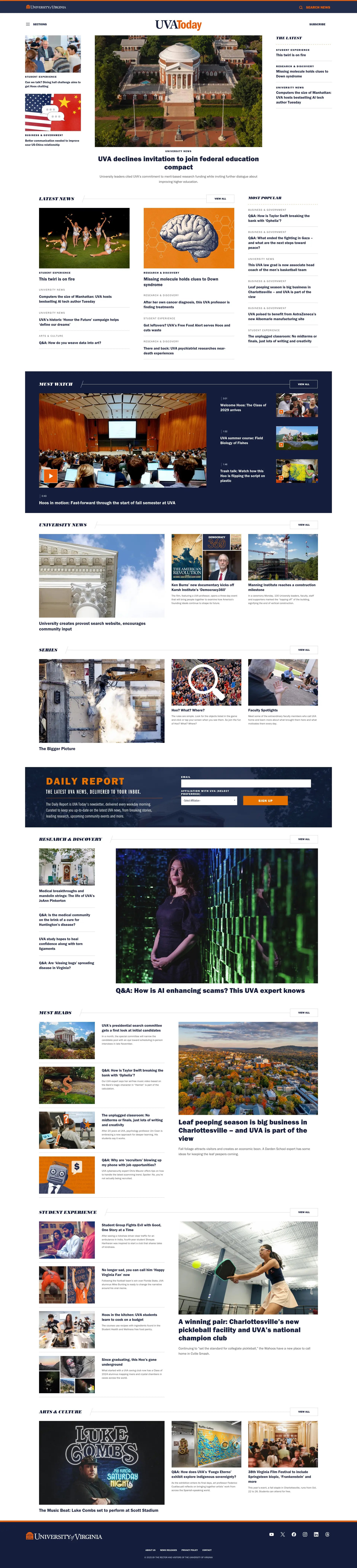 Screenshot of UVA Today website