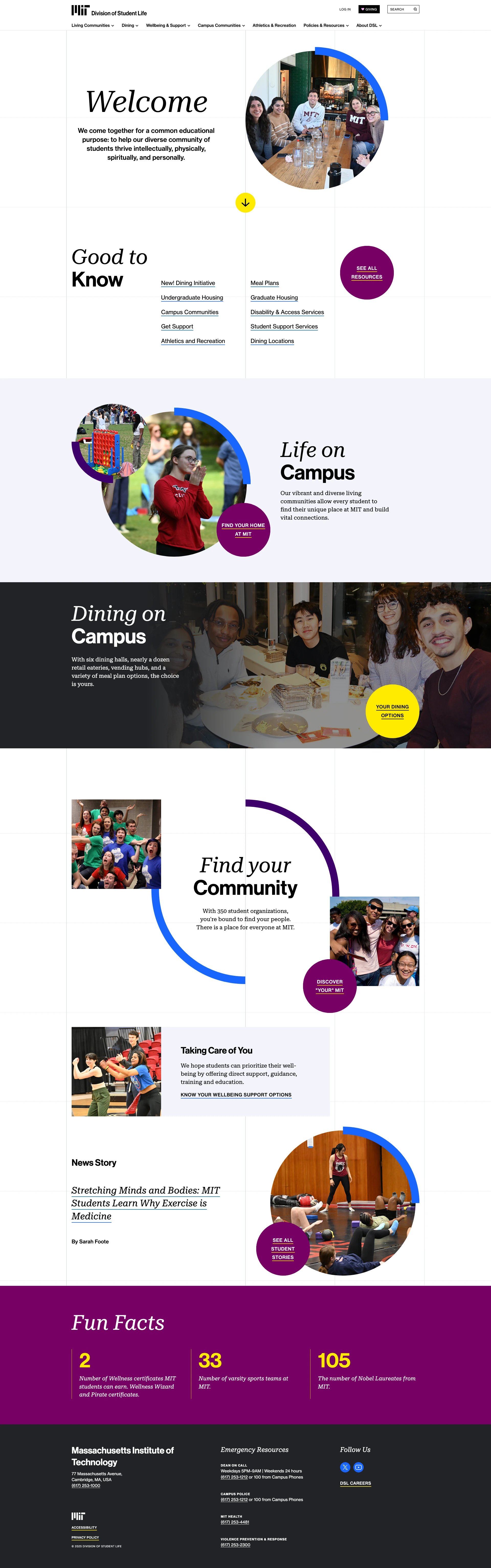 Screenshot of MIT Student Life website
