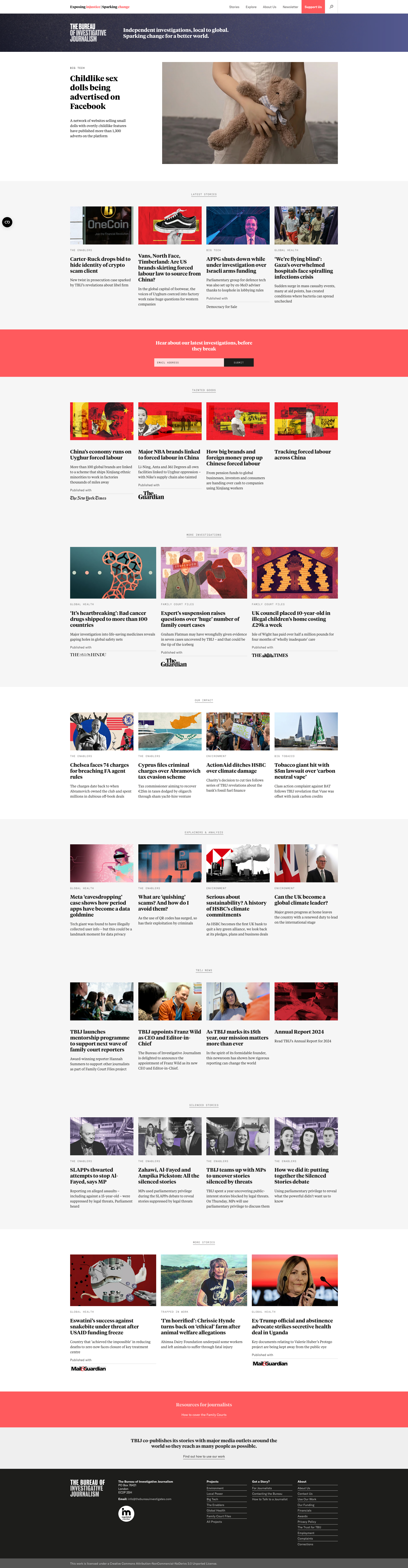 Screenshot of The Bureau of Investigative Journalism website