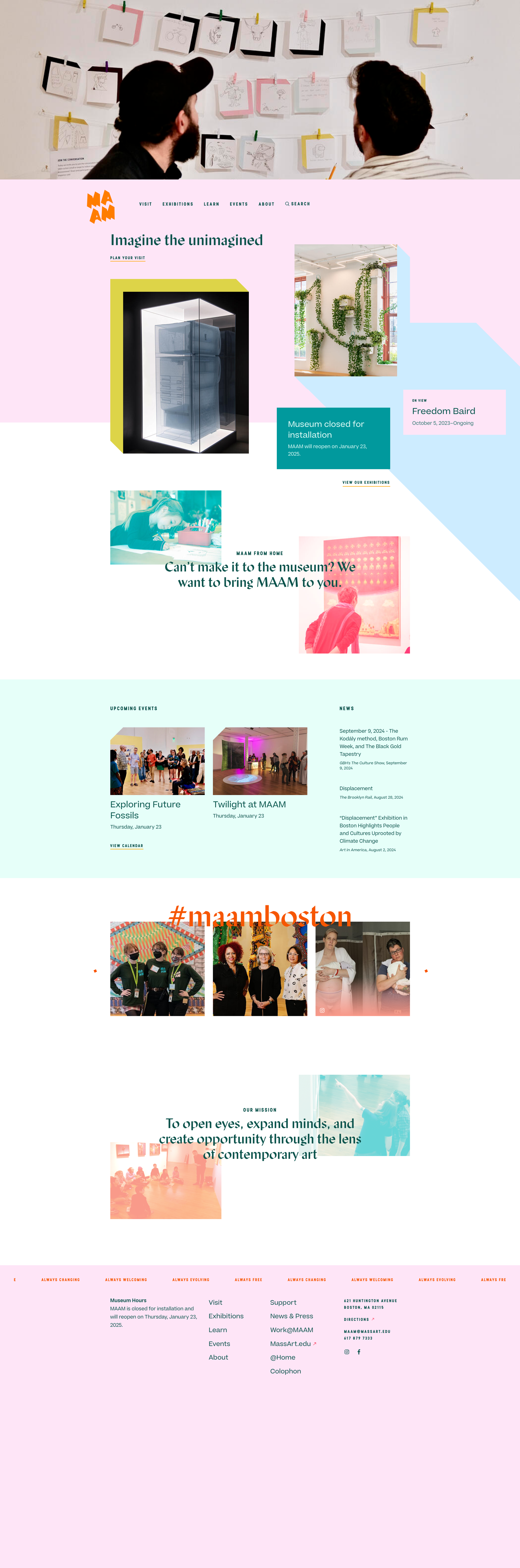 Screenshot of MassArt Art Museum website