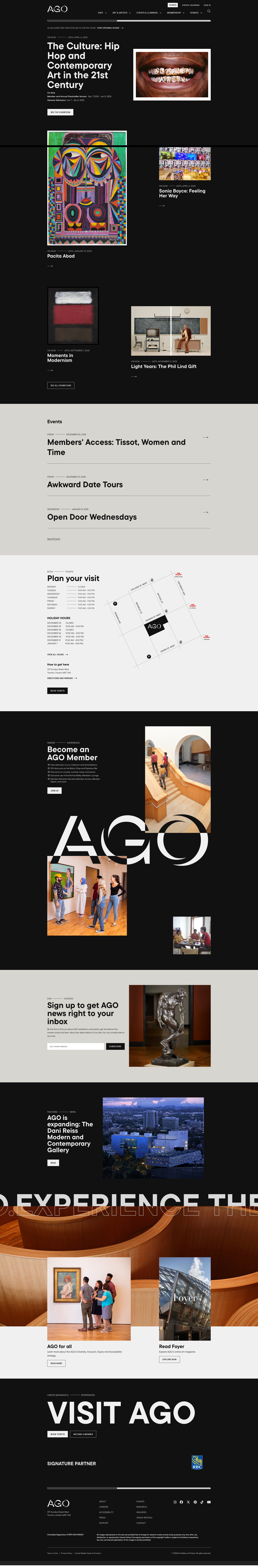 Screenshot of Art Gallery of Ontario website