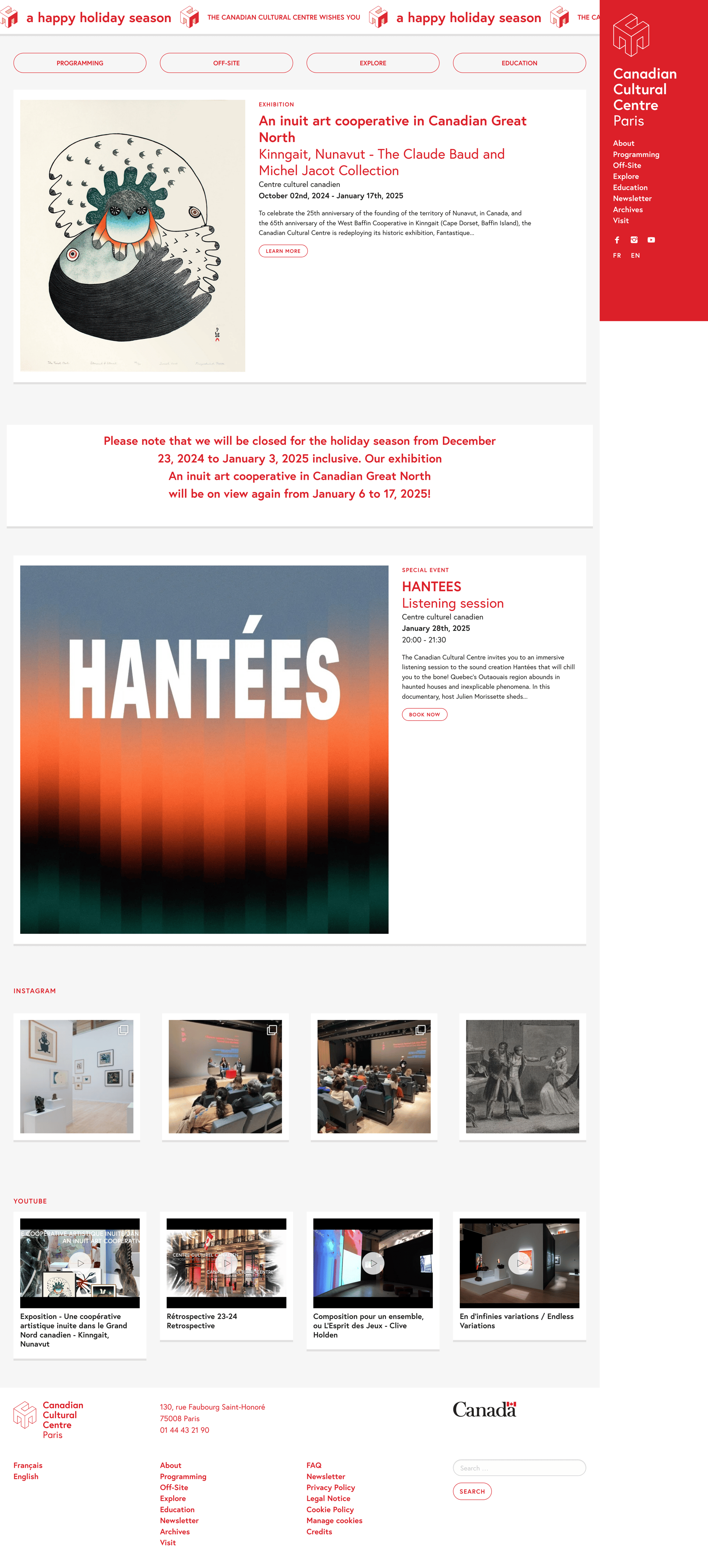 Screenshot of Canadian Culture Centre - Paris website